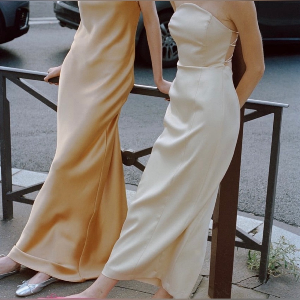 Yellow strapless midi dress